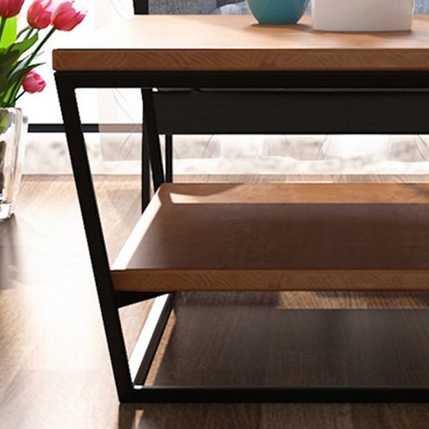 19.68" H Modern Wooden Coffee Table Steel Sled Cocktail Table with Shelf