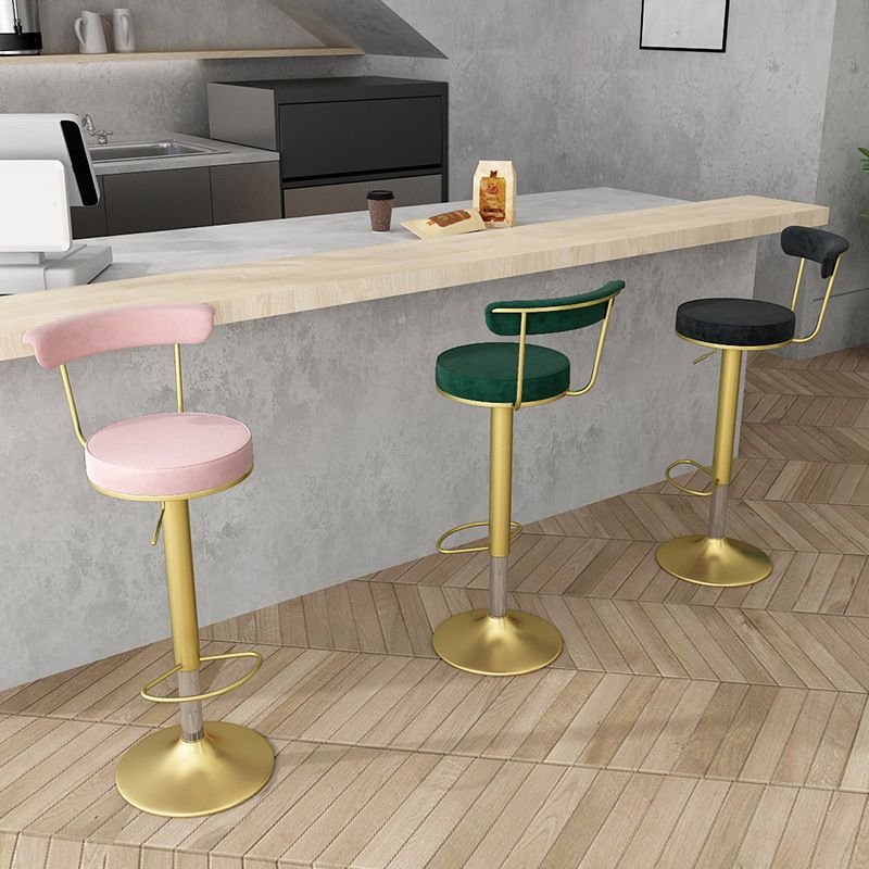 Glam Low Back Dining Stools Adjustable Height Bar Stools with Metal Base