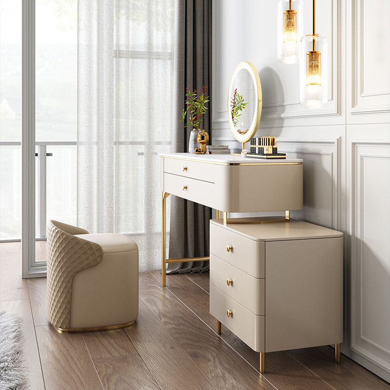 White Rock Sheet Top Gold Metal Base Glam Style 2/5 Drawers Dresser