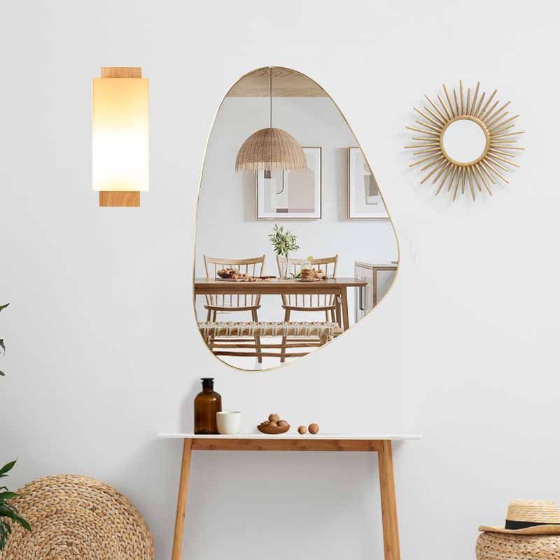 Modern Wood Wall Sconce Rectangle Shape Vanity Lamp with Glass Shade for Bathroom