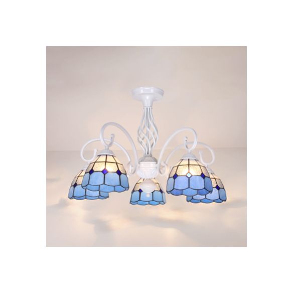Lámpara semi empotrada para sala de estar con pantalla estilo Tiffany, lámpara semi empotrada de 3/5 luces en blanco/azul/azul cielo