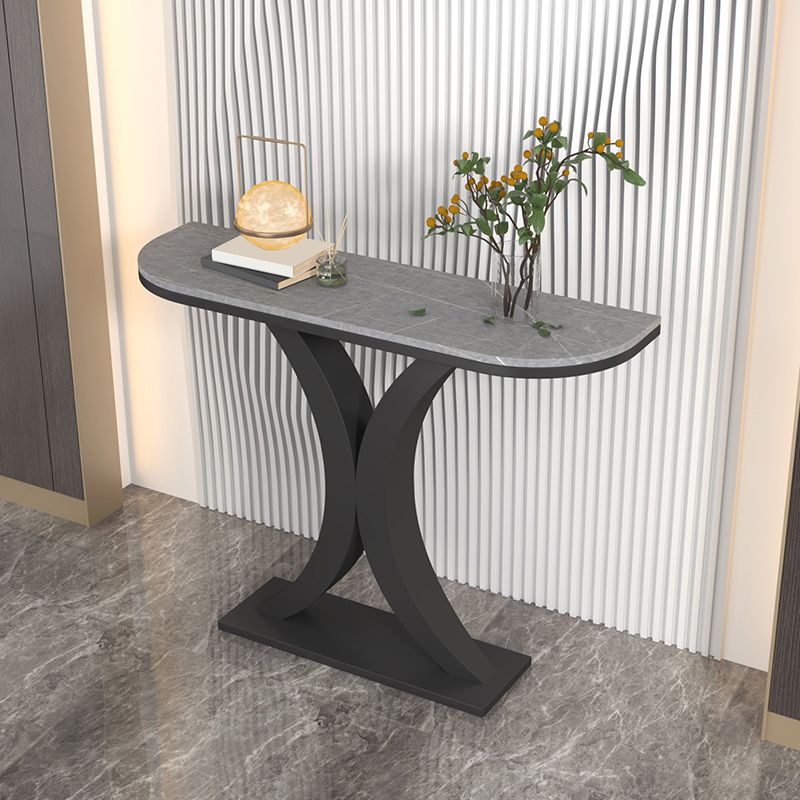 Contemporary Console Accent Table Half Moon Console Sofa Table in Stone