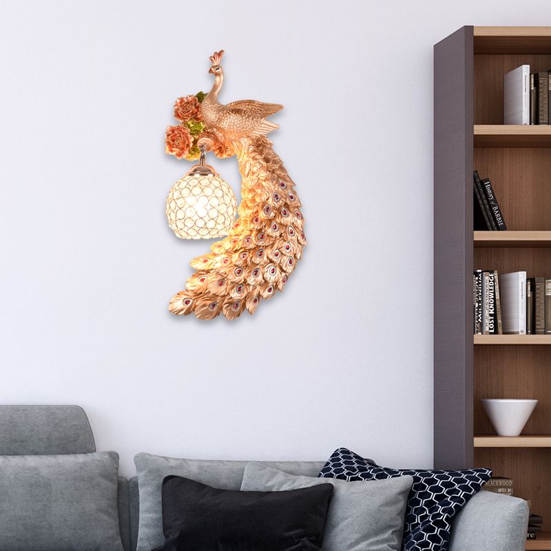 Doble/derecho/izquierdo Peacock pared Squads Stiloft Metal 8 "/10" W 1 Iluminación de pared de bulbo con sombra de cristal de domo en blanco/oro