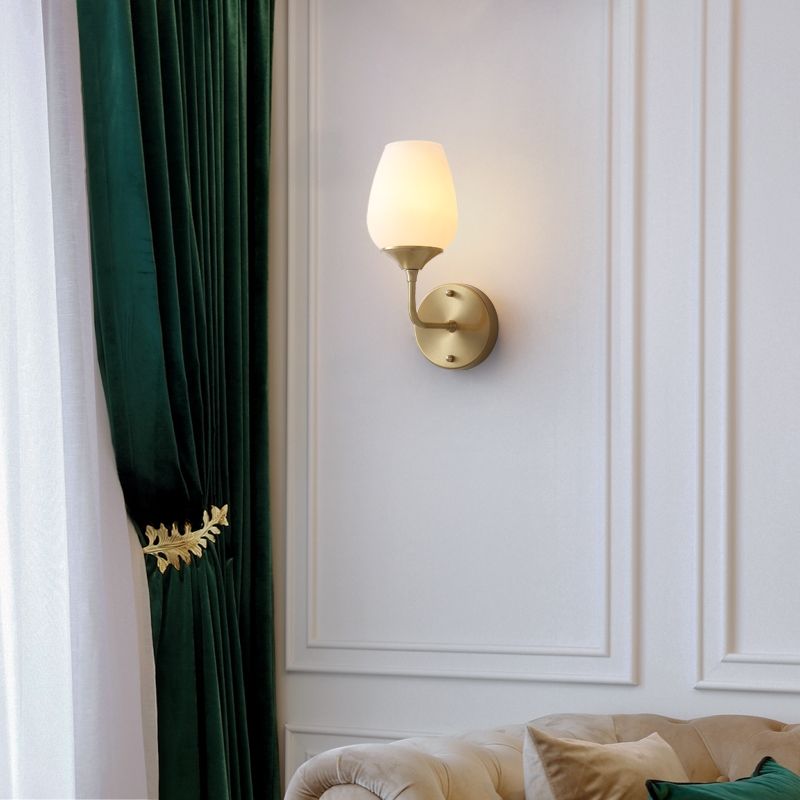 Luz de montaje de pared de latón 1 cabecera Modernismo Modernismo Campo de vidrio de vidrio de vidrio Fixtura de pared para sala de estar para sala de estar