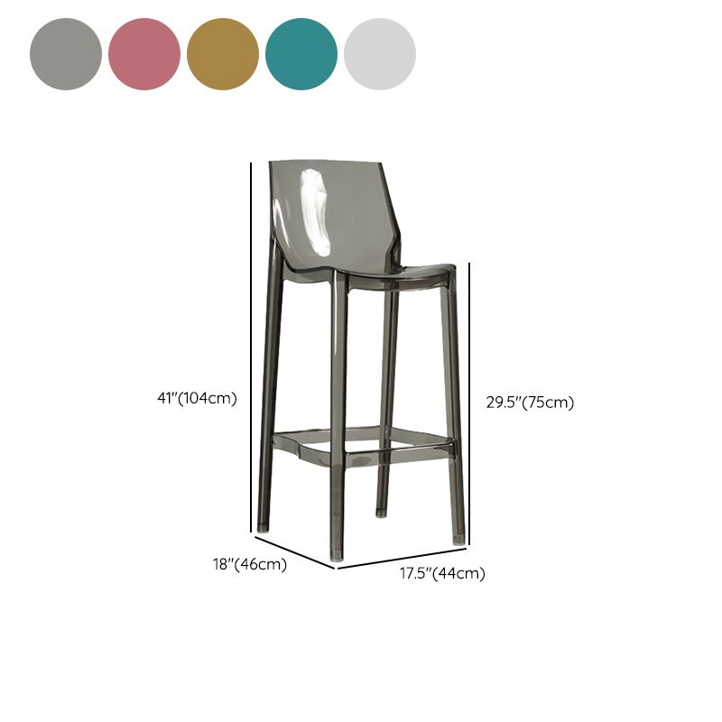 Contemporary Acrylic Backrest Counter High Stool with 4 Legs