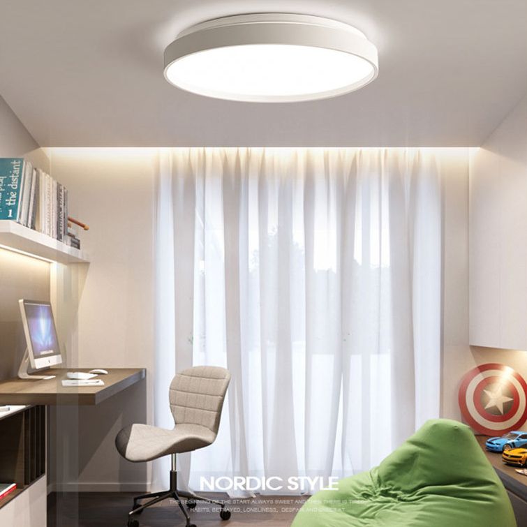 Plafonnier rond simple en métal pour salle d'étude, éclairage LED encastré avec diffuseur en acrylique