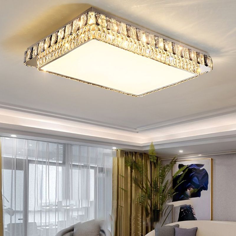 Plafonnier LED en cristal de luxe moderne en acier inoxydable géométrique encastré