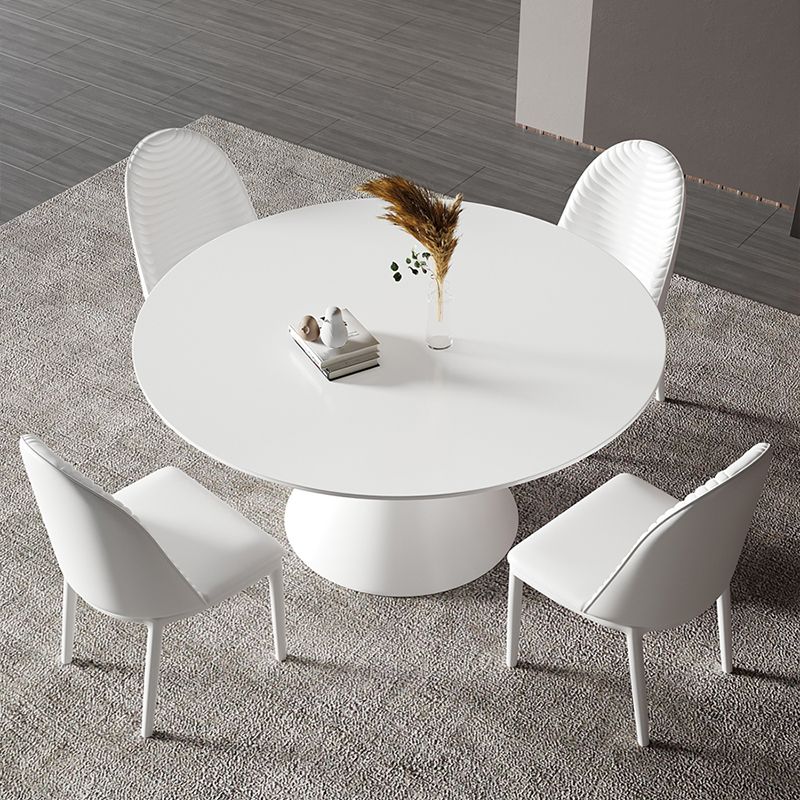 Modern Dining Table with White Pedestal Round Stone Top Dining Table without Turntable