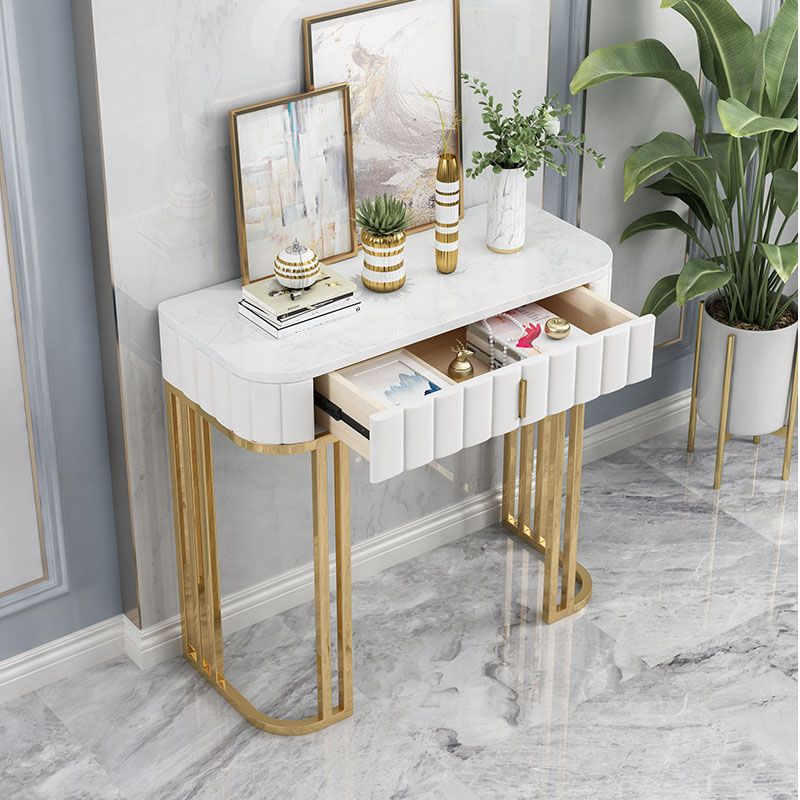 Glam Marble Console Table 14" W Half Moon Console Accent Table for Hall