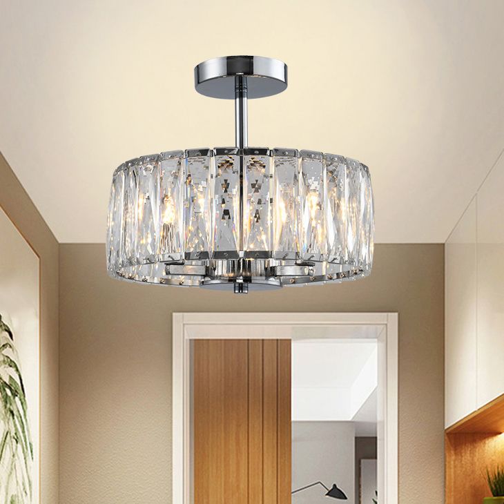 Cylinder Flush Mount Fixture Modern Crystal Flush Light for Living Room