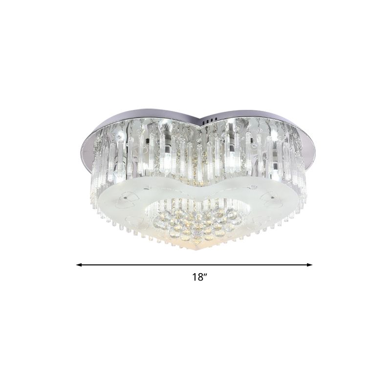 Heart Flushmount Modernist K9 Crystal 18 "/23,5" brede LED zilveren plafondlamp voor slaapkamer
