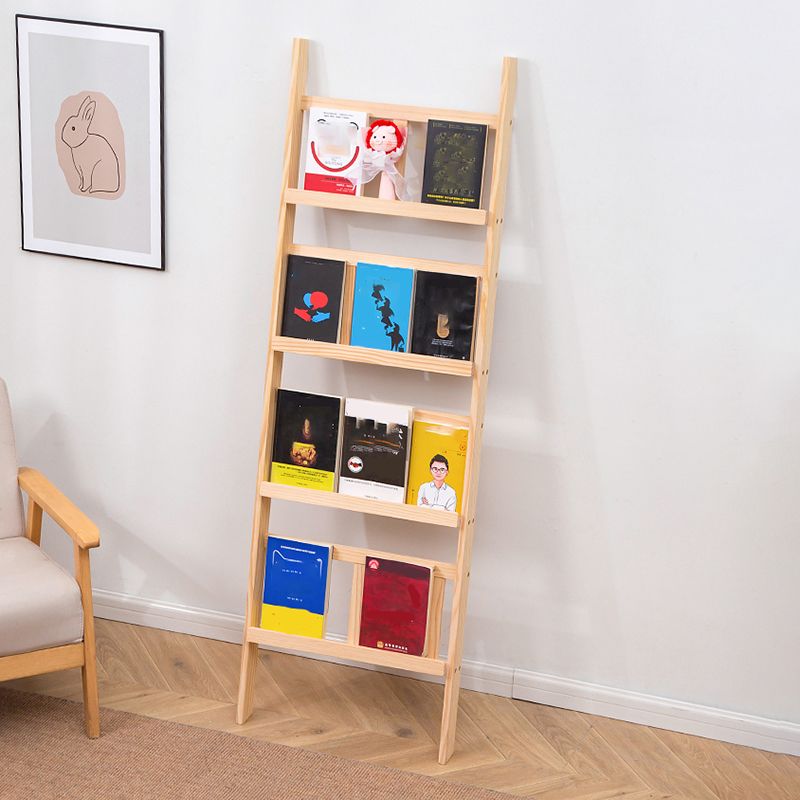 Modern Style Solid Wood Bookshelf Open Back Ladder Bookcase for Home