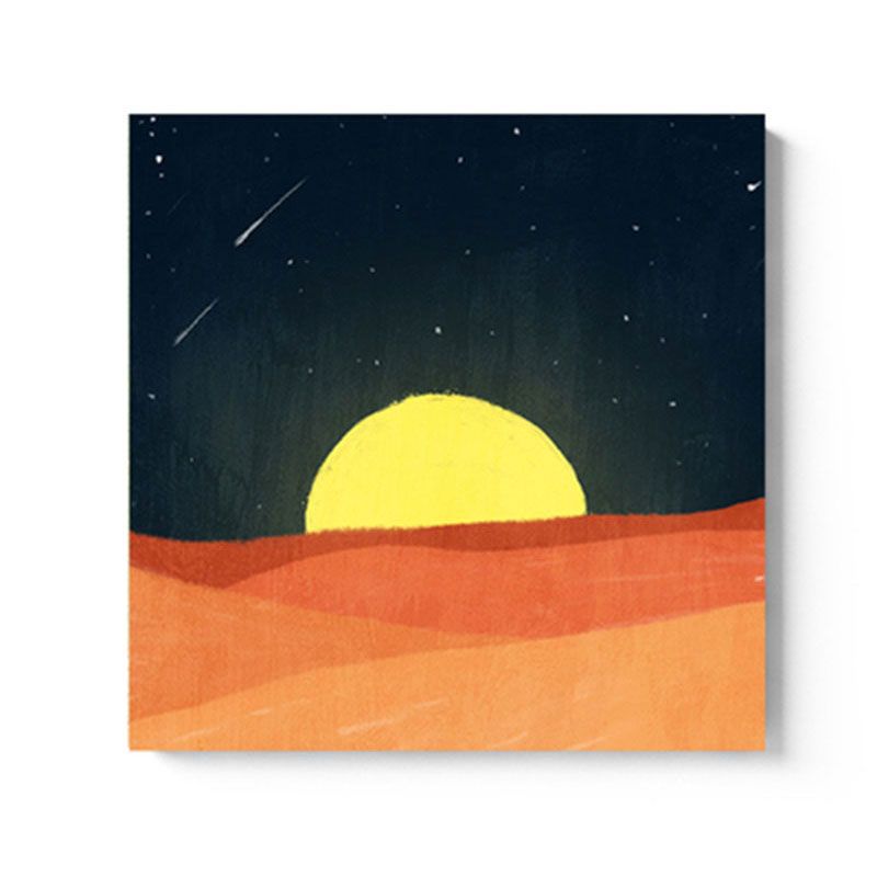 Soft Color Kids Wall Art Mountain and Starry Moon Night Sky Painting Canvas for Nursery