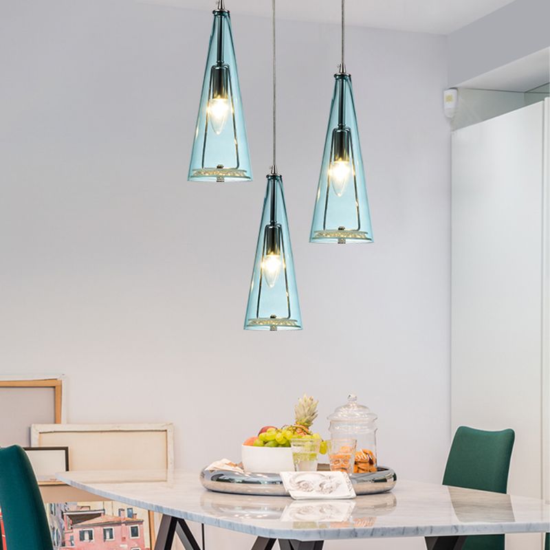 Conical Glass Multi-Light Pendant Modernist 3-Head Hanging Ceiling Light for Dining Room