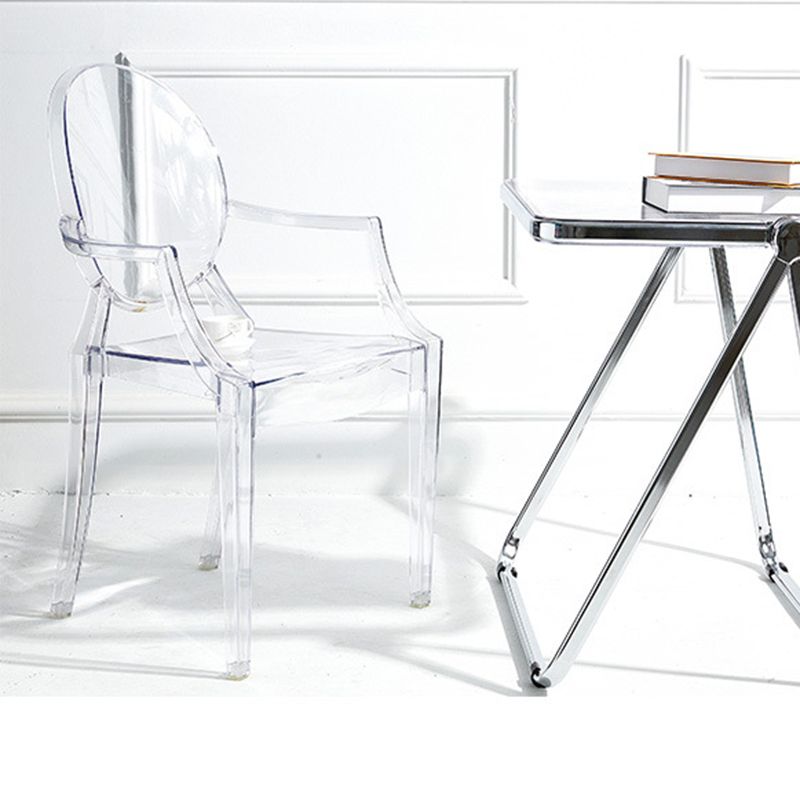 Sillón de plástico contemporáneo para restaurante, silla de comedor transparente con respaldo abierto (juego de 4)