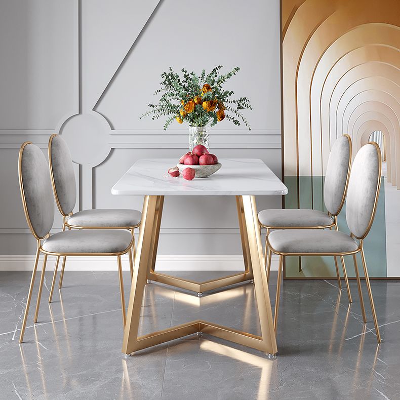 Minimalist Rectangle Shape White Dining Table Sintered Stone Standard Dining Table for Kitchen