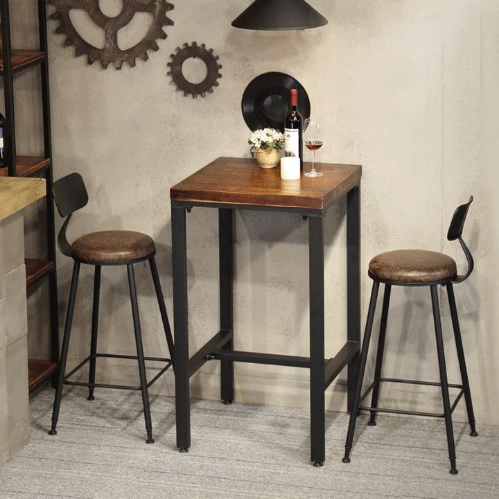 Modern Cafe Bar Height Cocktail Table Square Wood Counter Height Dining Table