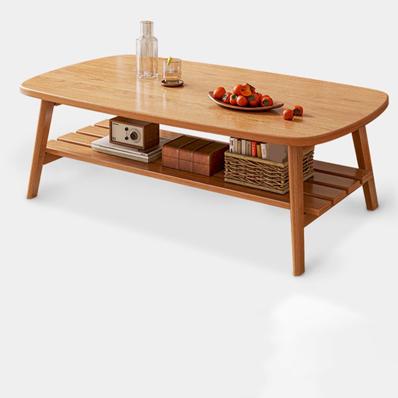Contemporary Wooden Single Coffee Table 4 Legs Folding Cocktail Table with Storage Shelf