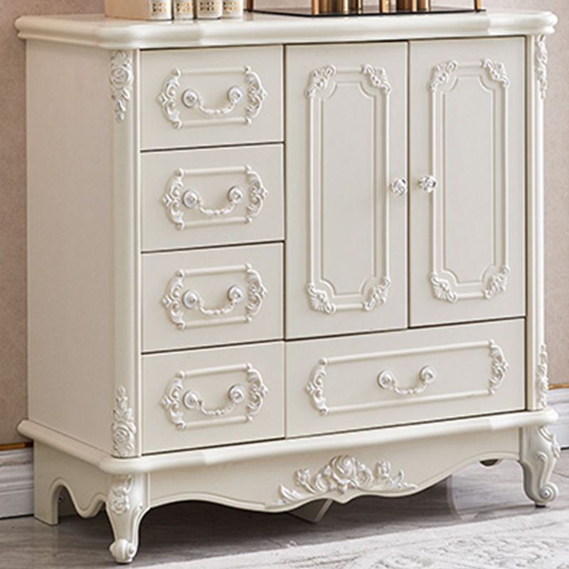 38.58"/49.21" Tall White Wooden Cabinet, Rectangle Accent Cabinet with Drawers
