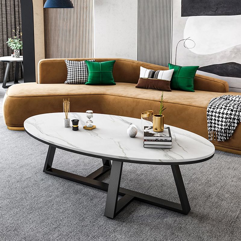 Cross Legs Coffee Table Round/Oval Cocktail Table with Gold/Black Legs