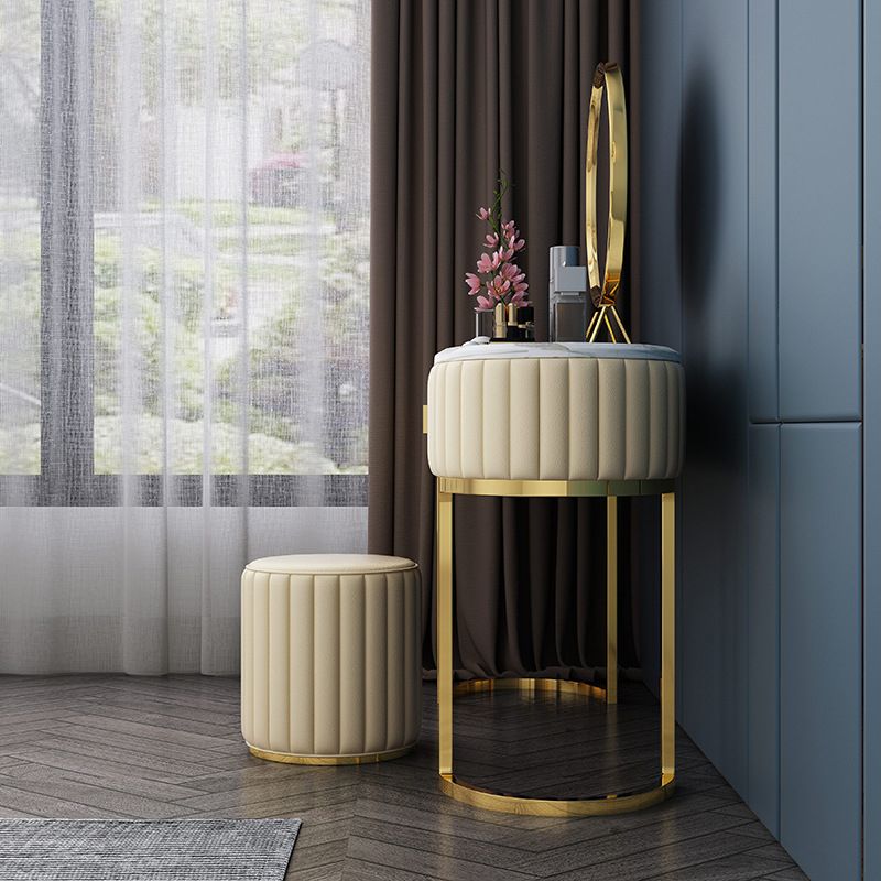 Stone Top Oval Vanity Table Mirrored Metal Makeup Dressing Table