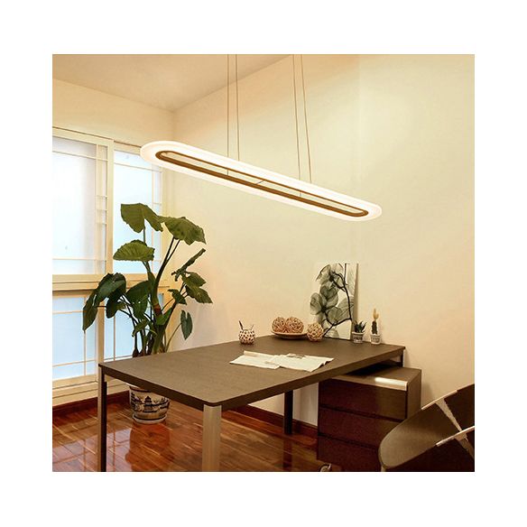 Modern Minimalist Oval Island Light Acrylic LED Strip Restaurant Pendant Lighting In White