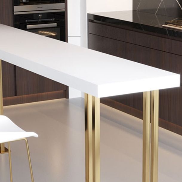 Glam Pub Table with Gold Metal Sled Rectangle Solid Wood Top Bar Table