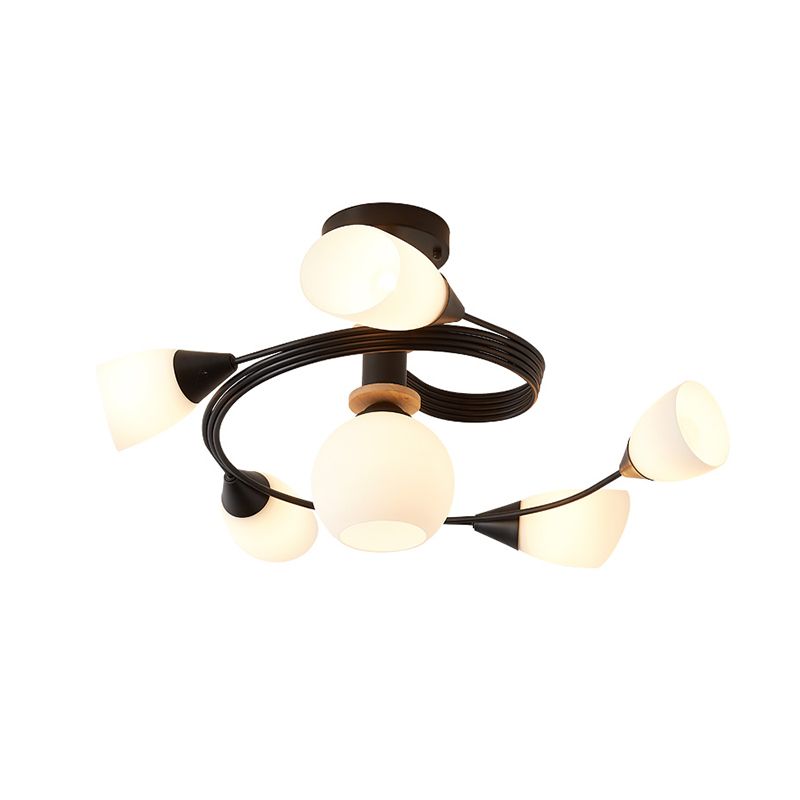 Luz de techo espiral retro de lámpara de vidrio blanco de vidrio semi de montura de montaje para sala de estar