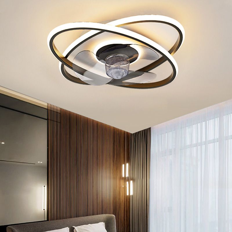 Iluminación de ventilador circular de blanco negro simplicidad de metal LED semi flush luz para dormitorio