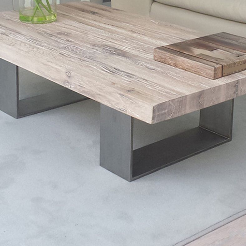 Rectangle Solid Wood Coffee Table Brown Sled Cocktail Table, 17.71" High