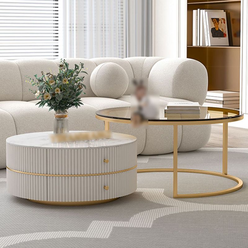Round Nesting Coffee Table Set Frame Coffee Table with Storage
