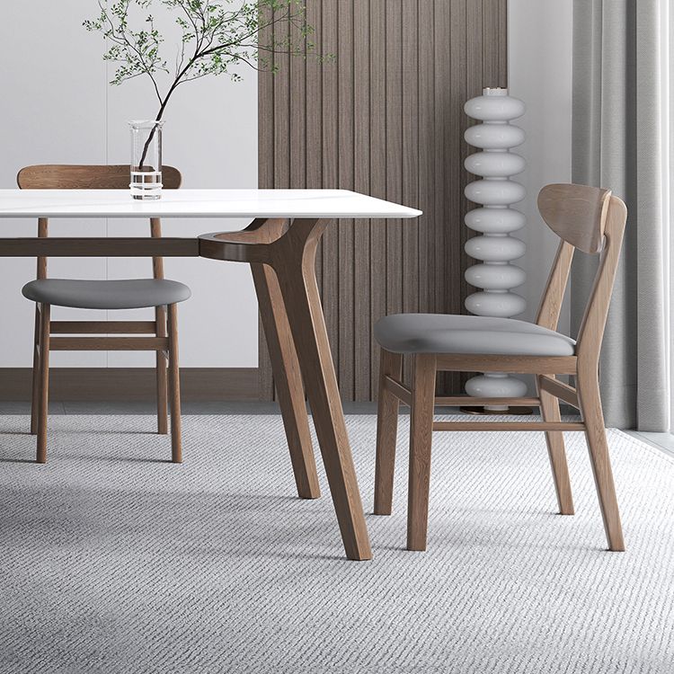 Sintered Stone Top White Table for Restaurant Modern Table with Wooden Base and 4 Legs