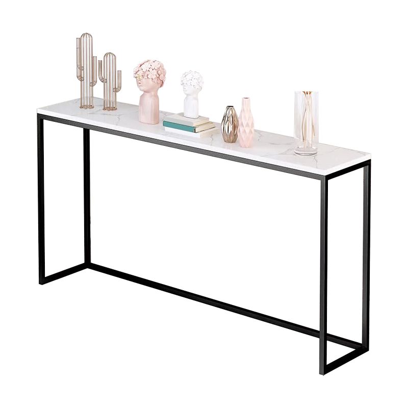 Scratch Resistant Marble Top Console Table with Black Steel Trestle Base