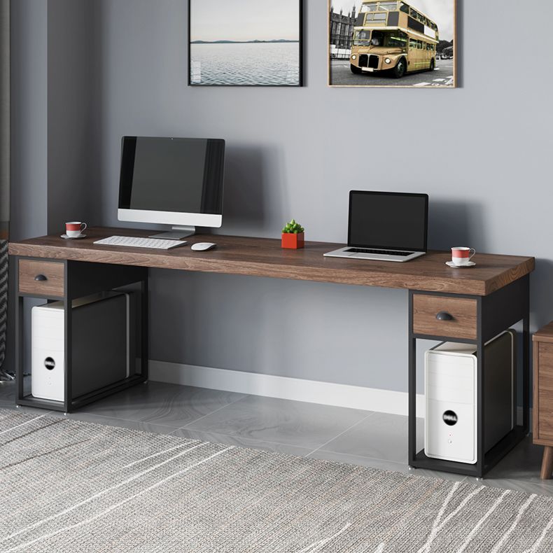 Solid Wood Computer Desk Rectangular Office Desk with Black Iron Leg for Office