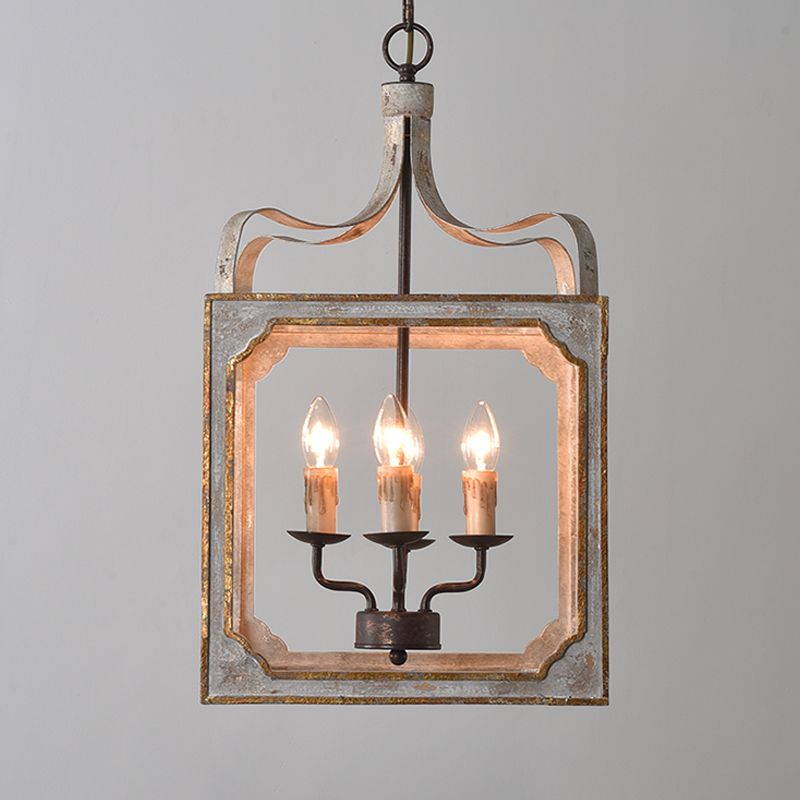 4 cabezas de la sala de estar colgando la lámpara retro de la luz colgante de techo de óxido con jaula de metal cubo