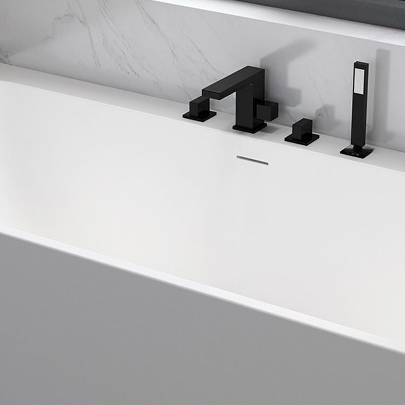 White Stone Rectangular Bath Tub Soaking Stand Alone Tub with Drain and Overflow Trim