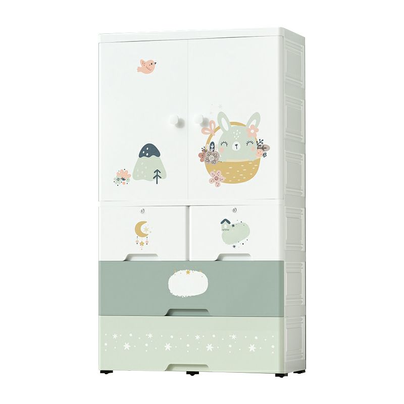 White Plastic Family Wardrobe 2 Doors Wardrobe Cabinet for Home