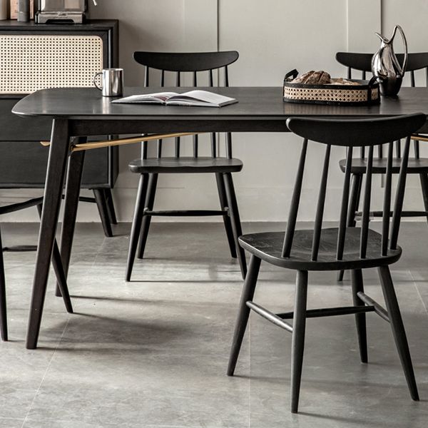 Black Modern Rectangular Oak Tabletop Dining Table for 4 People