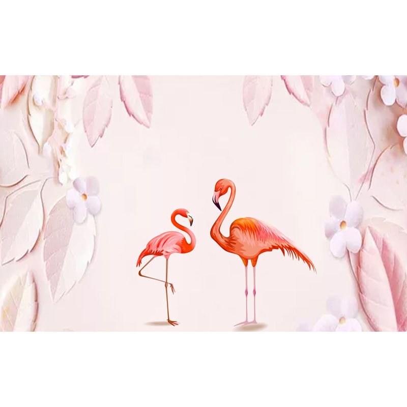 Pastel Color Flamingos Wall Mural Moisture-Proofing Tropical Bathroom Wall Covering