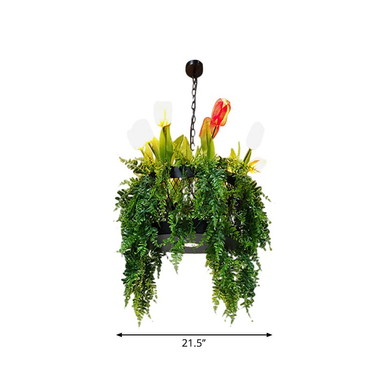 Tulip/Lily Dining Room Hanging Light Kit Farm Metal 10 Heads Red/White Chandelier Lighting Fixture with 2-Tier Design