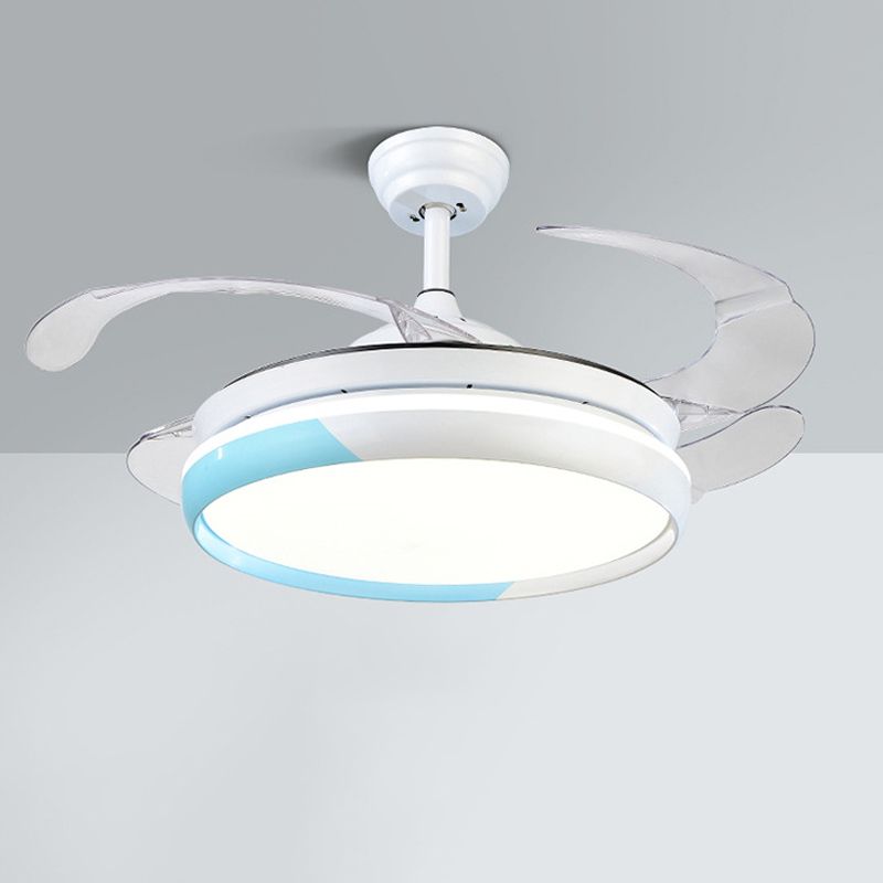 20" Wide Round Acrylic Hanging Fan Light Modernism LED Semi Flush Mount Lighting for Living Room, 4 Blades
