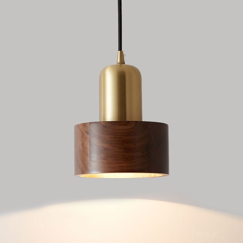 Brown Walnut Wood Pendant Lighting Fixtures Modern Lantern Suspension Lamp for Living Room