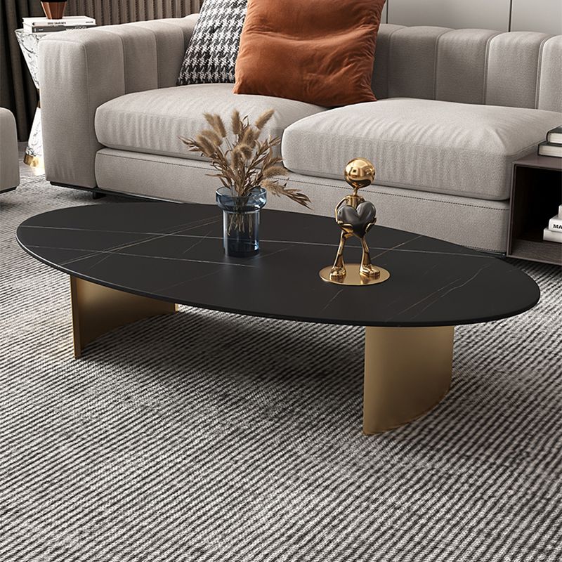 15.75" H 1 Single Coffee Table Glam Elliptical Stone Cocktail Table
