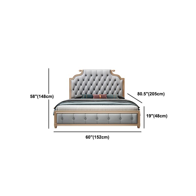 Glam wood Bed Frame Tufted Faux Leather Standard Bed with Headboard