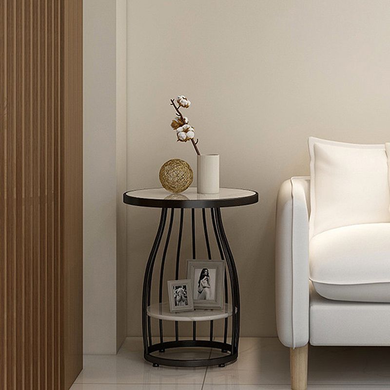 Modern Style Black/gold Metal Base Marble & SLATE Top Round Side Table