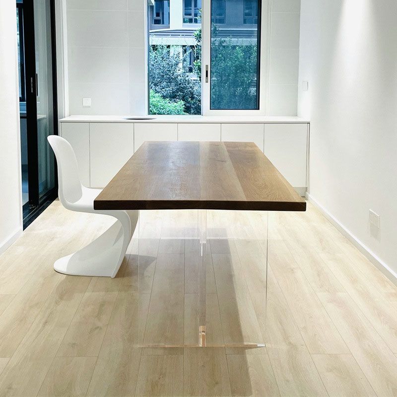 Rectangle Dining Table Natural Pine Wood Top Transparency Acrylic Base Table