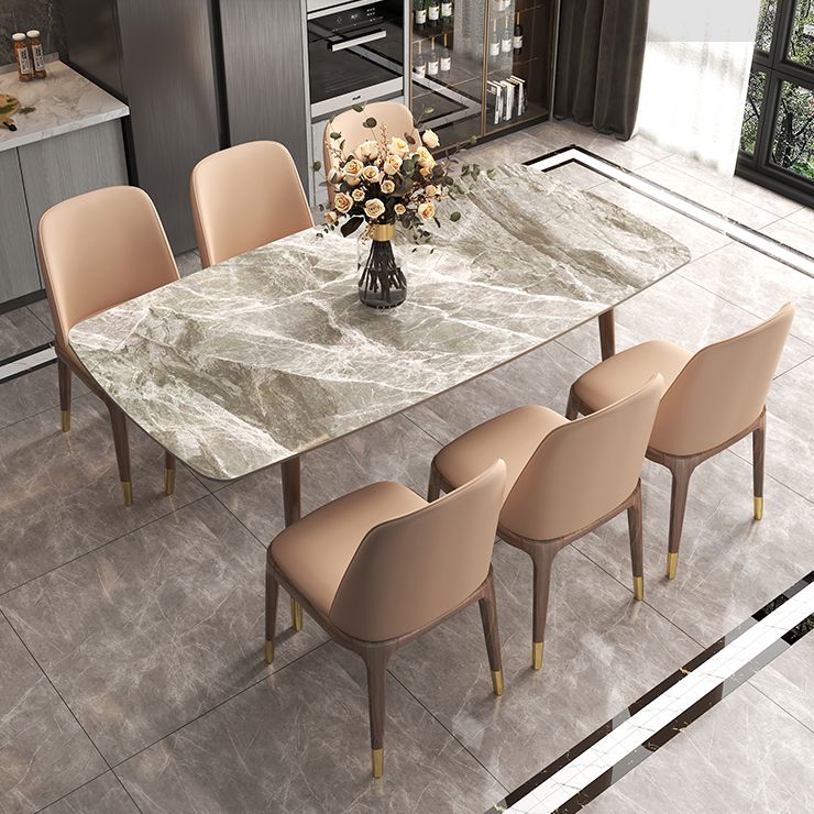 Mesa de comedor de piedra sinterizada estilo simplicidad Casa Mesa de forma rectangular con base de madera de cenizas