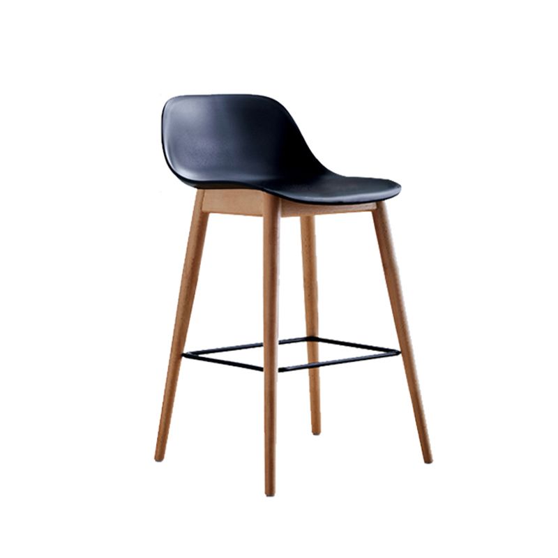 Contemporary Plastic Armless Bar Stool with Beech Solid Wood Base