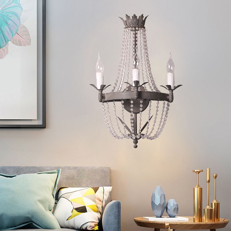 Kralen houten wandbevestiging verlichting traditionele stijl 3 lichten slaapkamer sconce in grijs