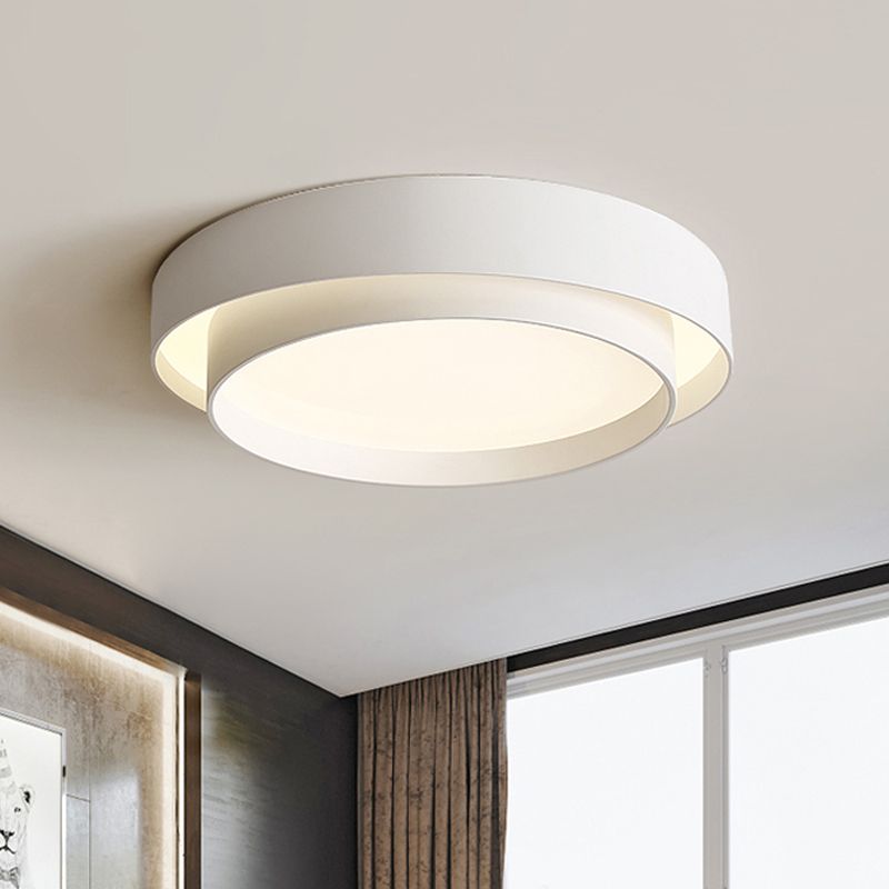 16"/19.5" Wide Simple LED Flush Mount Acrylic White/Black Layered Circle Ceiling Light Fixture in Warm/White Light